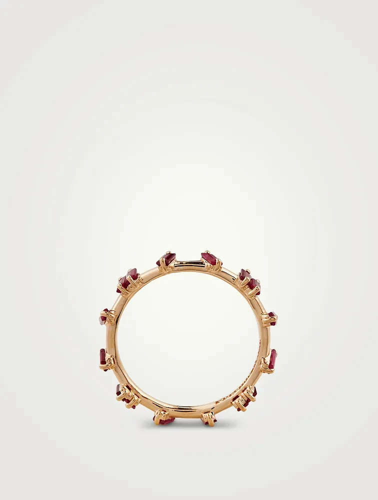 Fireworks 18K Rose Gold Barbwire Eternity Ring With Ruby
