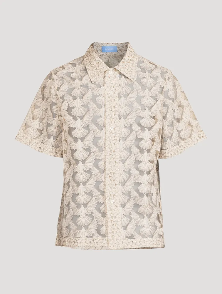 Birds Tulle Short-Sleeve Shirt