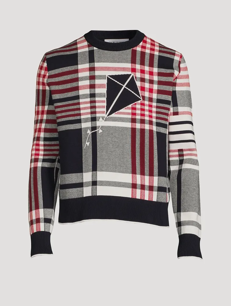 Hairline Madras Cotton Sweater With Kite Icon