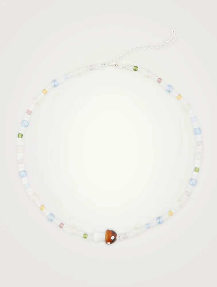 Beaded Brown Mushroom Necklace