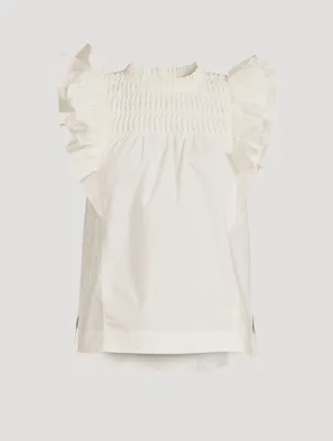Odella Cotton Poplin Flutter Sleeve Top
