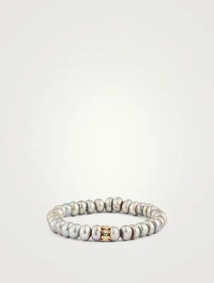 Pearl Bracelet With Large 14K Gold Evil Eye Bead