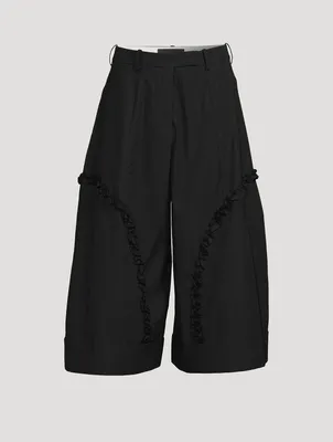 Sculpted Wide-Leg Trousers With Frill Detail