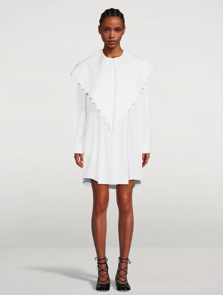 Cotton Shirt Dress With Long Pointed Collar