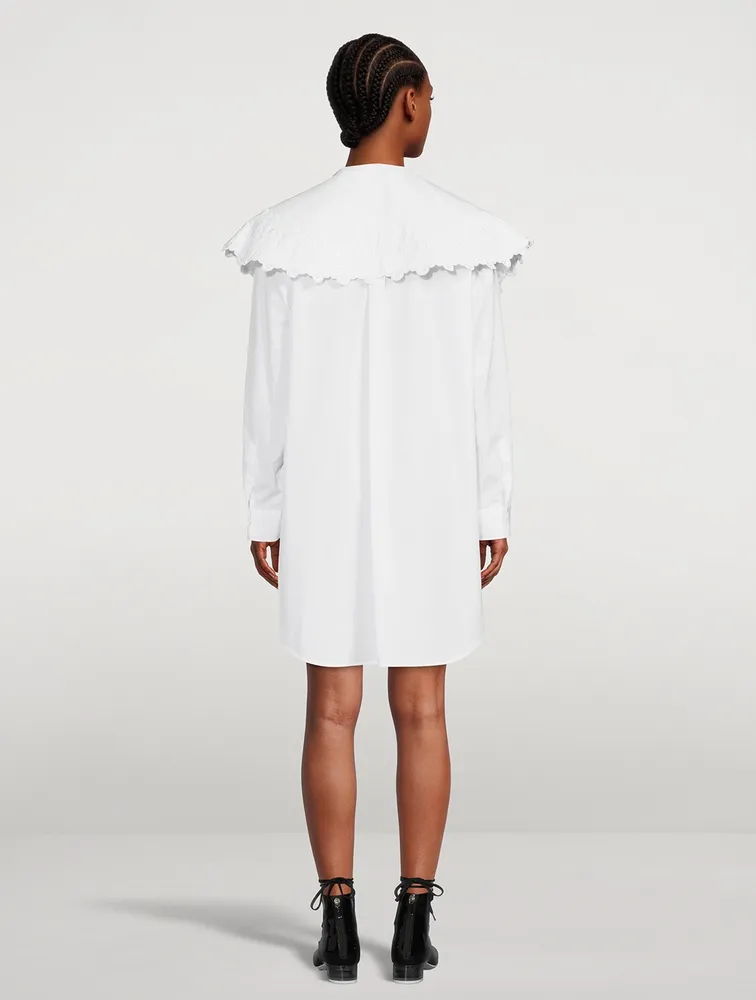Cotton Shirt Dress With Long Pointed Collar