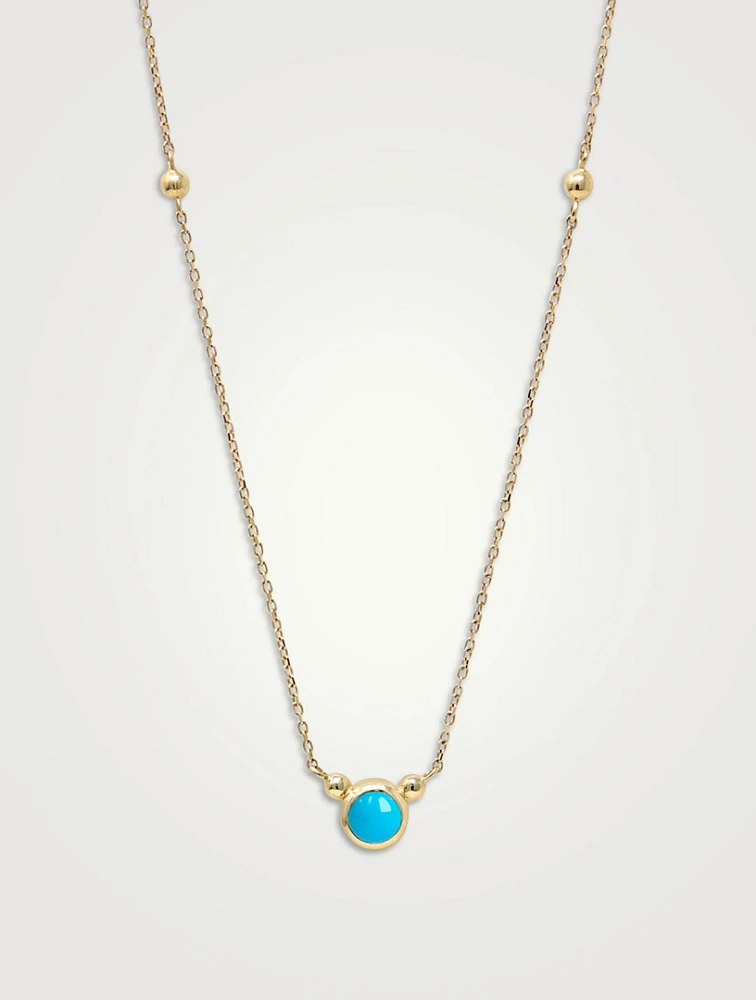 Dew Drop Bonheur 14K Gold Birthstone Necklace With Turquoise
