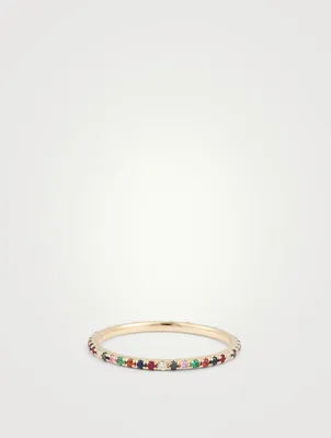 14K Gold Diamond Rainbow Eternity Band Ring