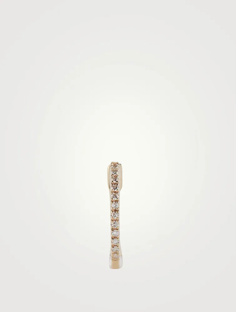 Mini 14K Gold Huggie Hoop Earrings With Diamonds