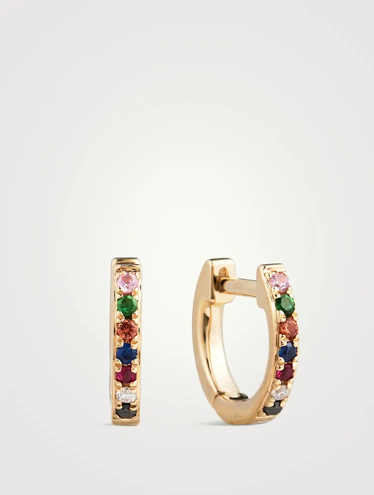 Mini 14K Gold Rainbow Huggie Hoop Earrings