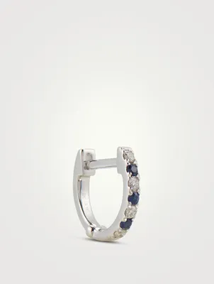 Mini 14K Gold Dot Huggie Hoop Earring With Blue Sapphire And Diamonds