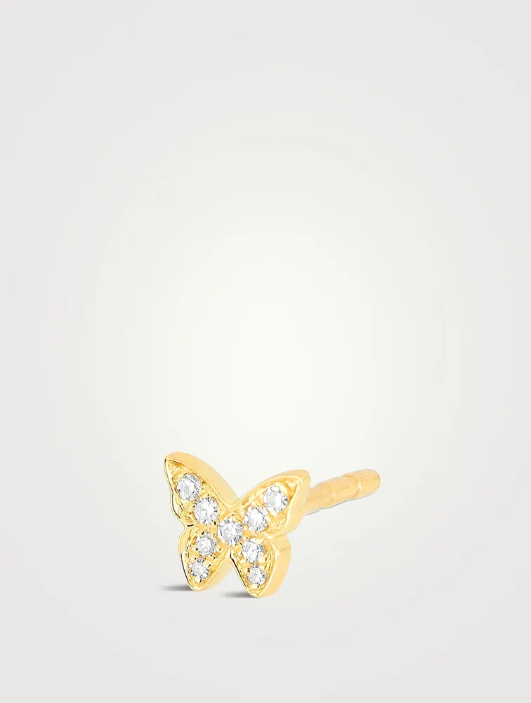14K Gold Baby Butterfly Stud Earring With Diamonds