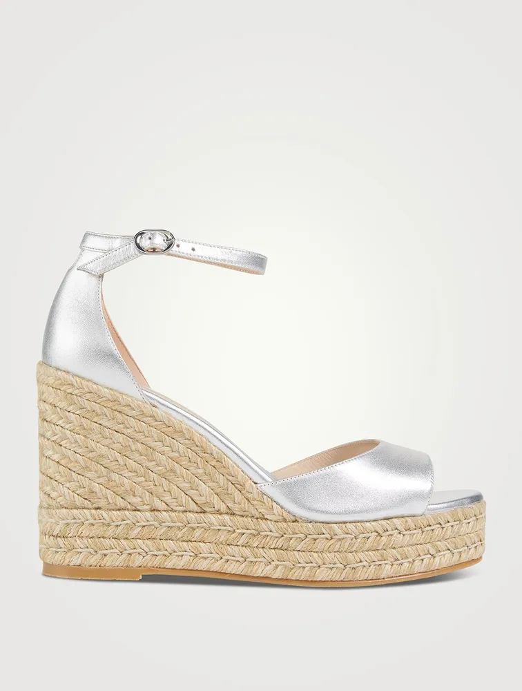 Nudistcurve Metallic Leather Espadrille Wedge Sandals