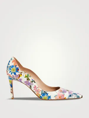Stuart Scallop Leather Pumps Floral Print