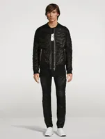 Pleated Leather Bomber Jacket