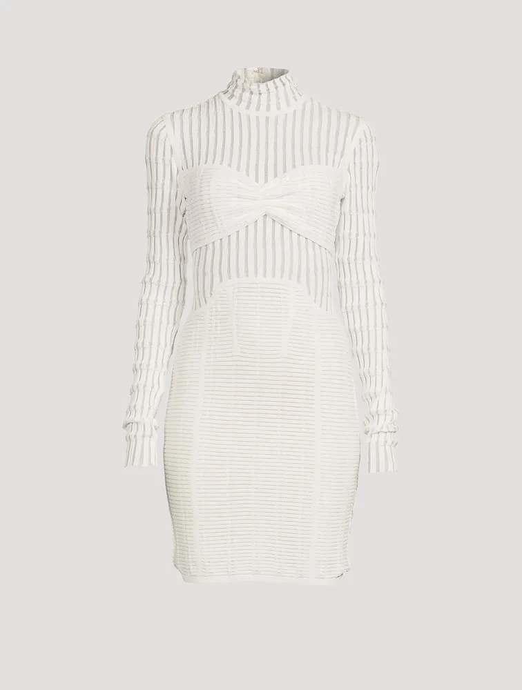 Shadow Stripe Long-Sleeve Mini Dress