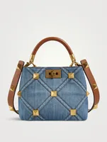 Small Roman Stud Denim Top Handle Bag