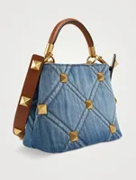 Small Roman Stud Denim Top Handle Bag