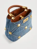 Small Roman Stud Denim Top Handle Bag