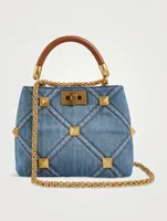 Small Roman Stud Denim Top Handle Bag