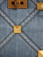 Small Roman Stud Denim Top Handle Bag