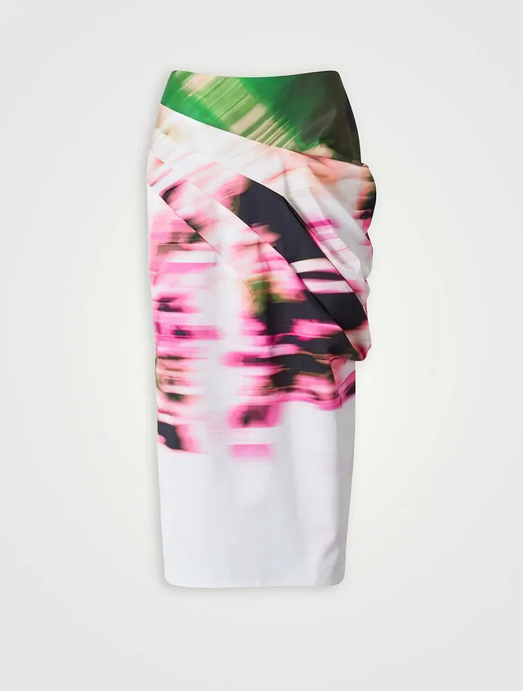 Printed Draped Midi Skirt