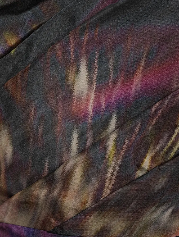 De Ruched Satin Dress Firework Print