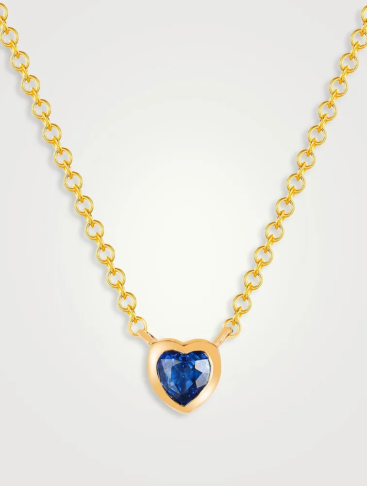 14K Gold Blue Sapphire Heart Necklace