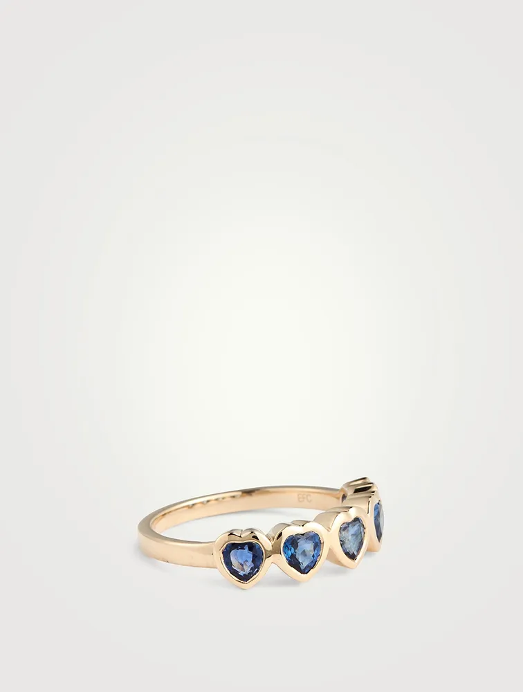 14K Gold Multi Heart Ring With Blue Sapphire