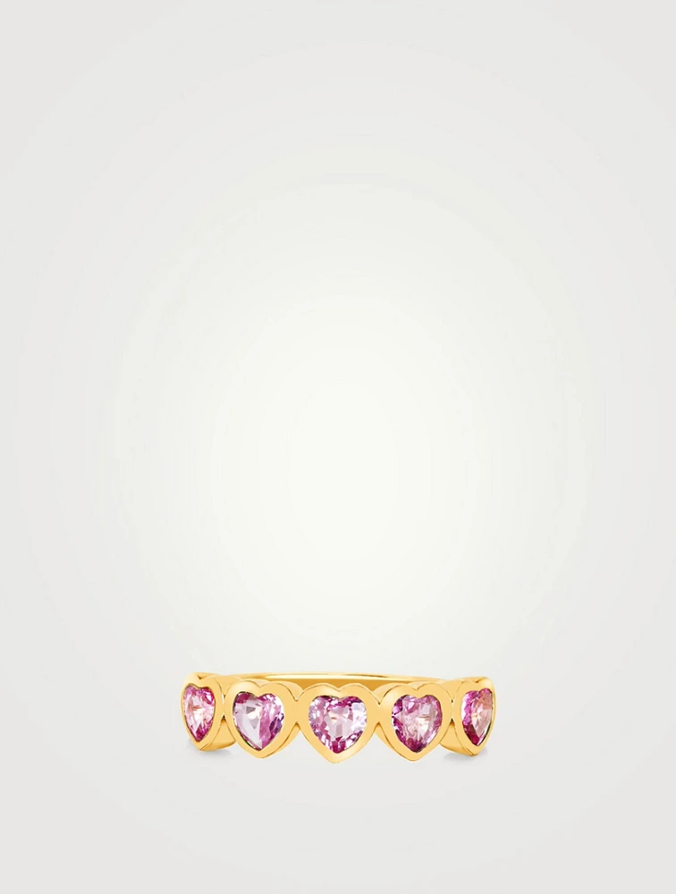 14K Gold Multi Heart Ring With Pink Sapphire