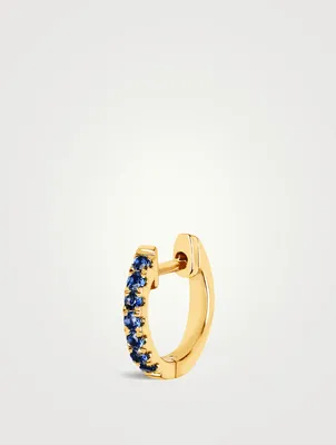 Mini 14K Gold Huggie Hoop Earring With Blue Sapphire