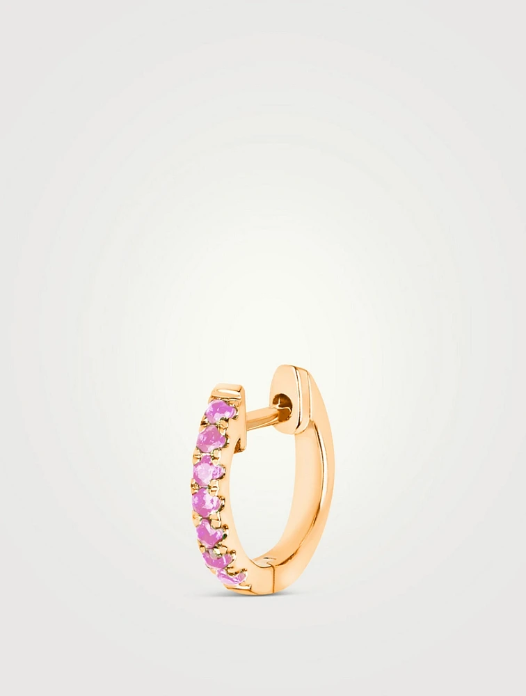 Mini 14K Gold Huggie Hoop Earring With Pink Sapphire