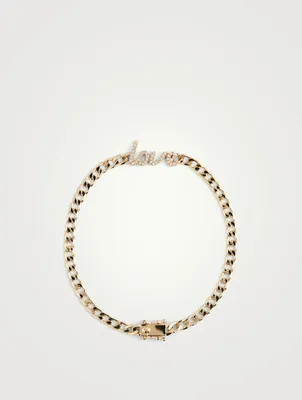 14K Gold Love Curb Chain Bracelet With Diamonds