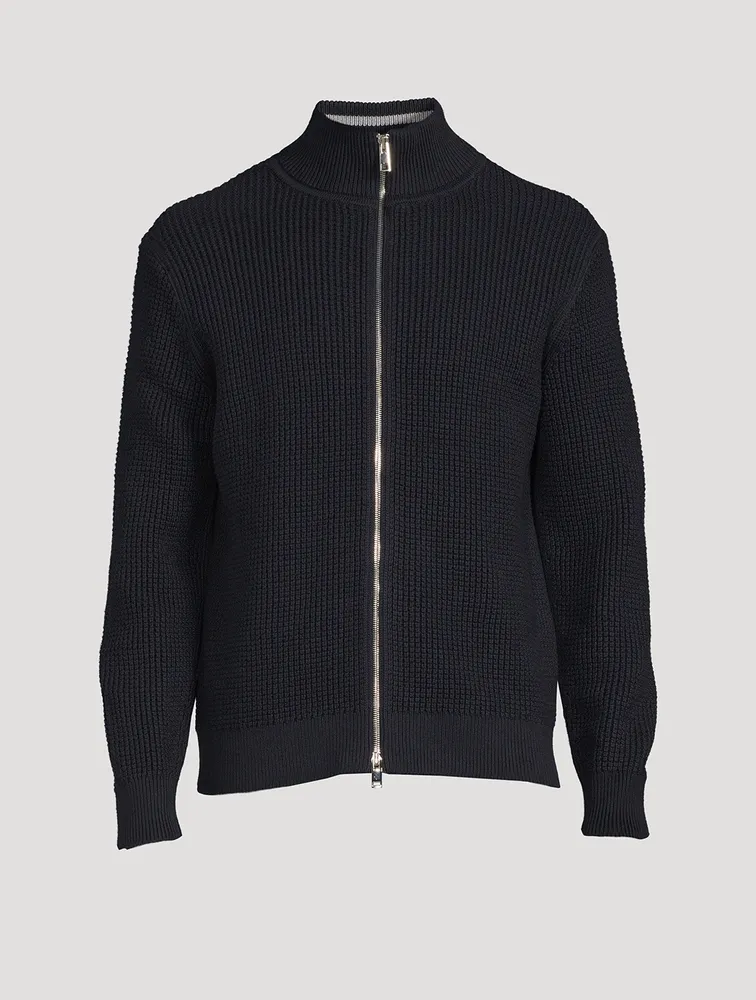 Cotton And Cashmere Waffle-Knit Zip Sweater