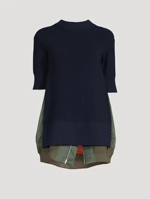Nylon Twill Mix Knit Mini Dress