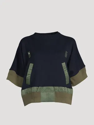 Nylon Twill Mix Knit Sweater