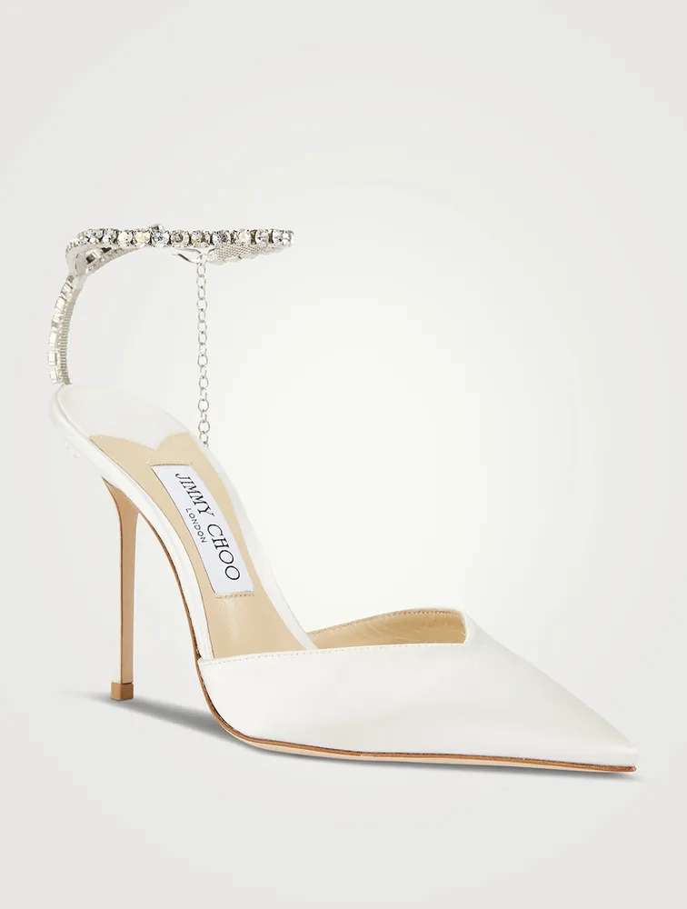 Saeda Silk Pumps With Crystal Ankle Strap