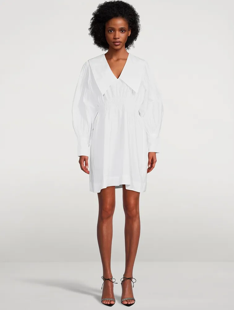 Cotton Poplin Smocked Mini Dress