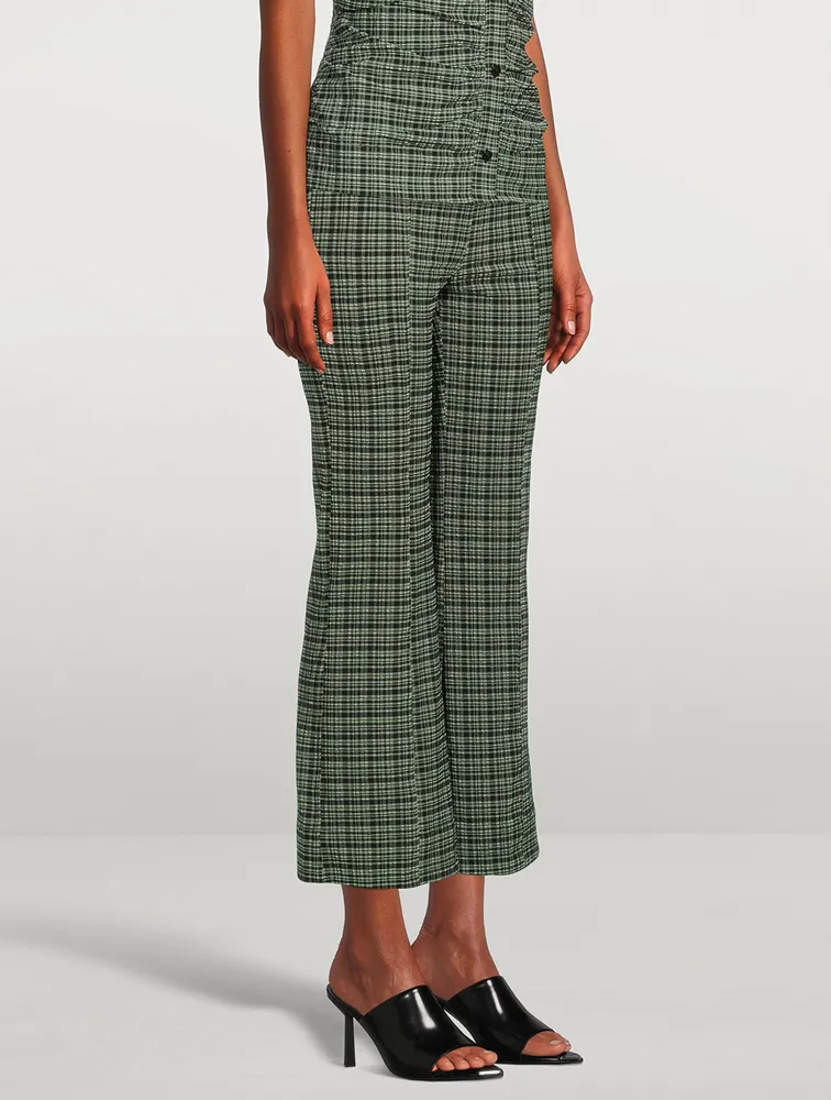 Seersucker Cropped Trousers Check Print