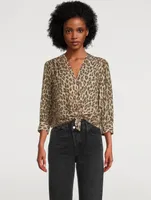 Tie-Front Blouse Leopard Print