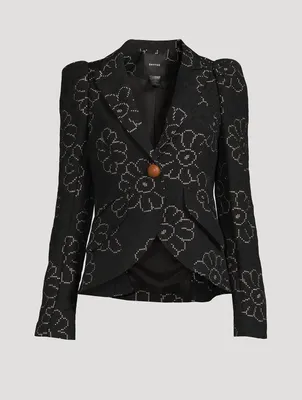 Pouf-Sleeve Blazer Floral Print