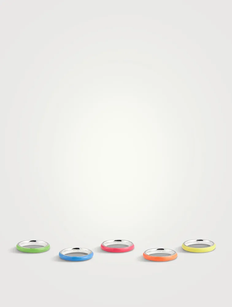 Set Of Five Neon Enamel Stacking Rings