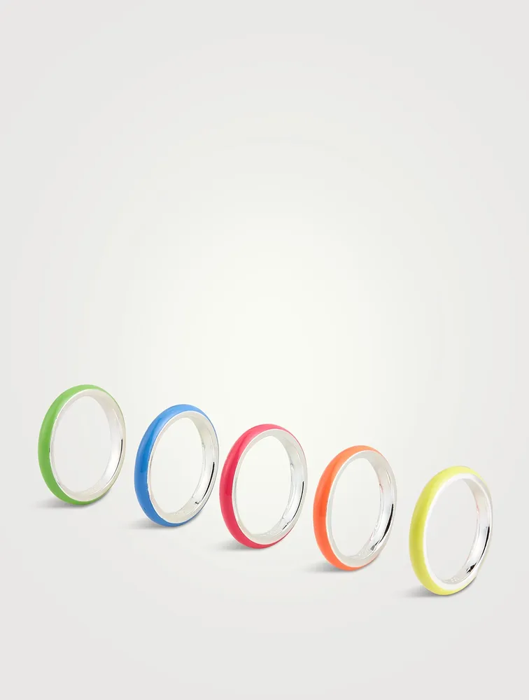 Set Of Five Neon Enamel Stacking Rings