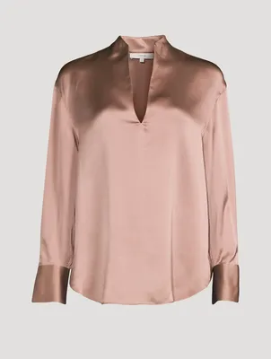 Split-Neck Silk Tunic Blouse