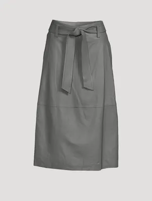 Belted Leather Midi Skirt