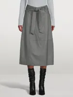Belted Leather Midi Skirt