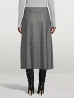 Belted Leather Midi Skirt