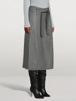 Belted Leather Midi Skirt