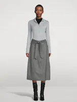 Belted Leather Midi Skirt