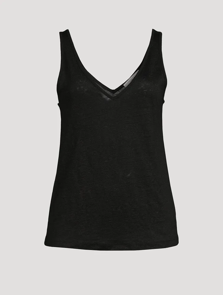 Linen Double V-Neck Tank Top