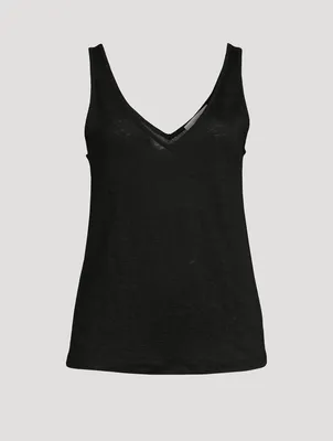 Linen Double V-Neck Tank Top